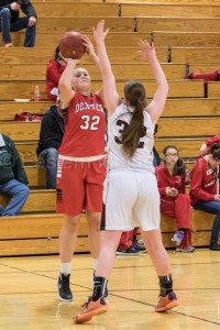 Megan Peach (shown here Ina game earlier this season) scored 20 points in. Leading Dexter to a 47-40 win over Foxcroft on Thursday night. photo courtesy of Anthony DelMonaco