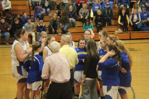 PCHS talks things over during a 40-35 win over Schenck on Thursday, January 7th. Photo courtesy of Shelly Bennett