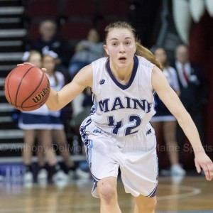 Sigi Koizar (42) and the University of Maine women's basketball team will play in the 2016 WNIT. Photo by Anthony DelMonaco