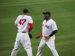 Travis Shaw (47) and David Ortiz get ready before a game against the New York Yankees on April 30th. Photo courtesy of Sue Zeiba with permission