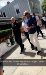 Tom Brady joined Celtics general manager Danny Ainge and owner Wyc Grousbeck in their visit to Kevin Durant on Saturday. Photo from Twitter