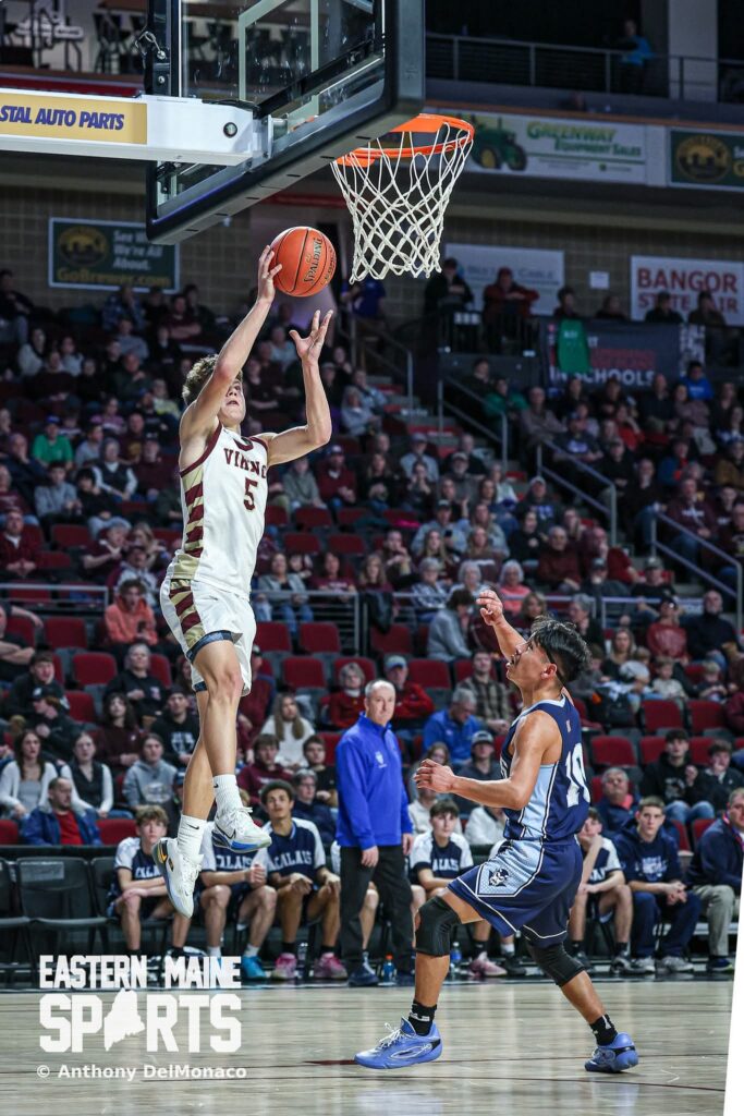 Corrigan scores 26 and Caribou boys start strong in Class C quarterfinal win