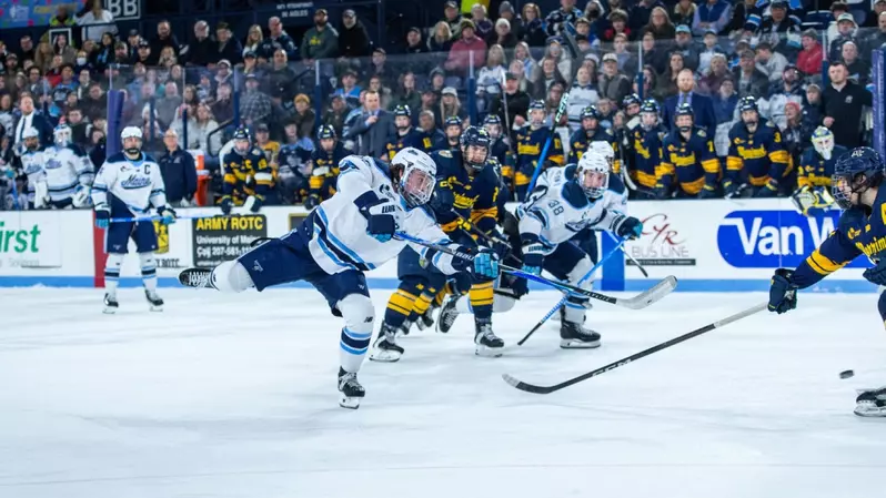 Komarov scores game winner, Nadeau nets a hat trick as Maine men’s hockey beats Merrimack
